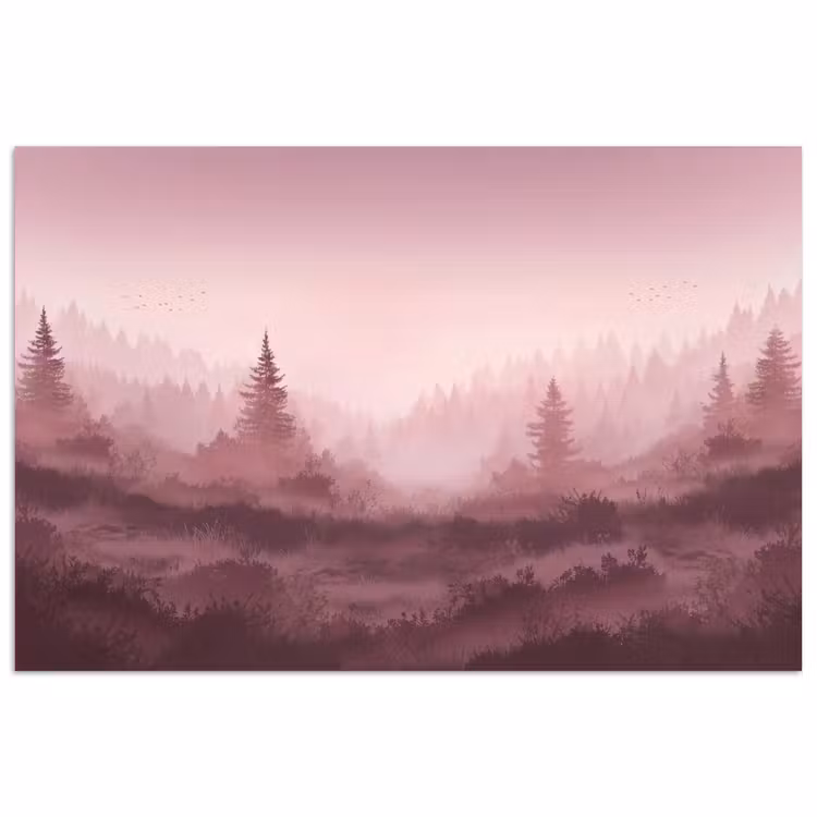 Landschap - Mistig - Roze poster papier klein -3d