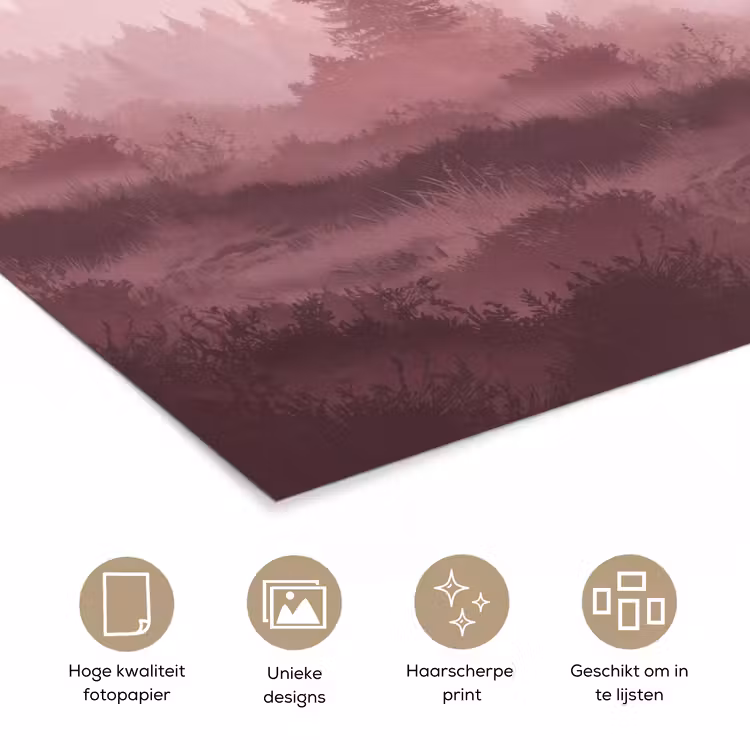 Landschap - Mistig - Roze poster papier klein -closeup_NL