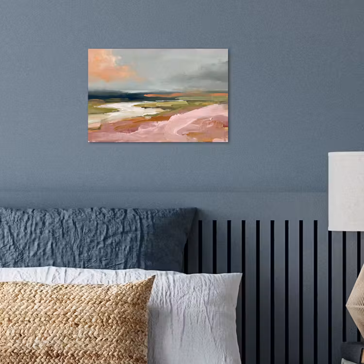 Landschap - Rivier - Abstract - Roze - Groen poster papier klein -sfeer2