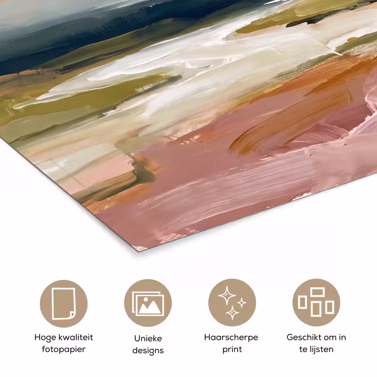 Landschap - Rivier - Abstract - Roze - Groen poster papier klein -closeup_NL