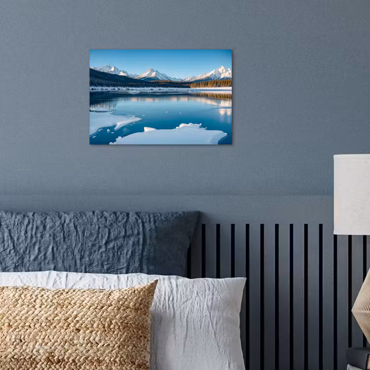 Landschap - Winter - Meer - Bergen - Uitzicht - IJs poster papier klein -sfeer2