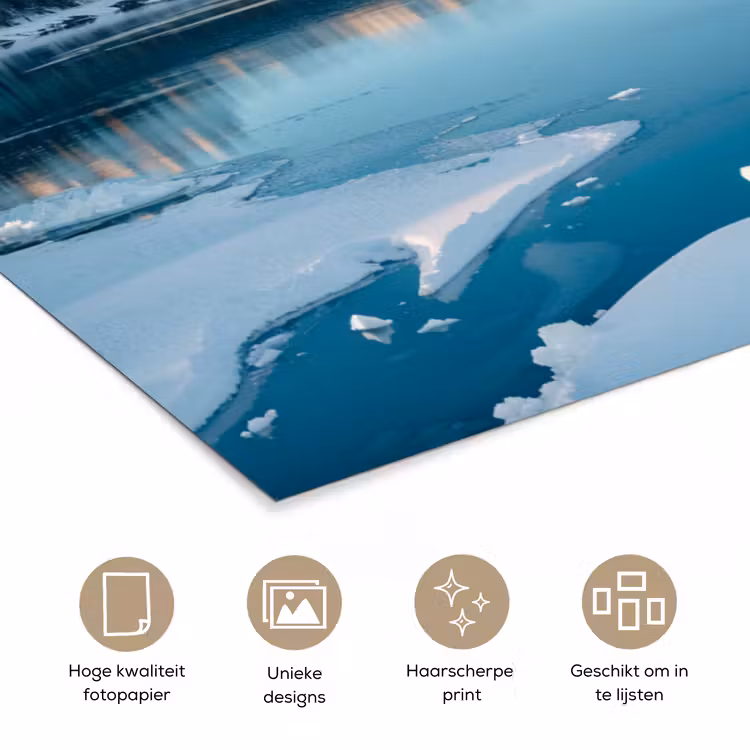 Landschap - Winter - Meer - Bergen - Uitzicht - IJs poster papier klein -closeup_NL