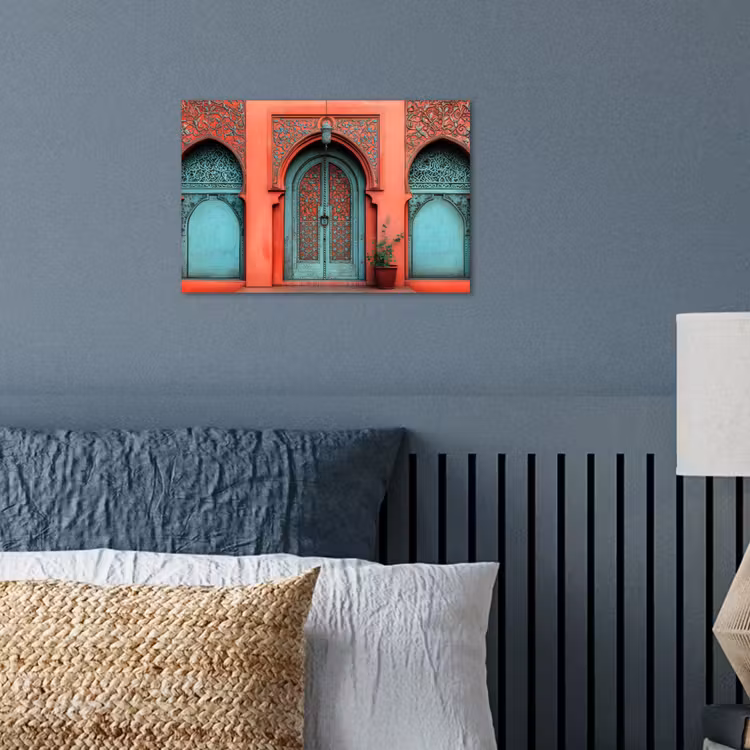 Lantaarn - Deur - Turquoise poster papier klein -sfeer2