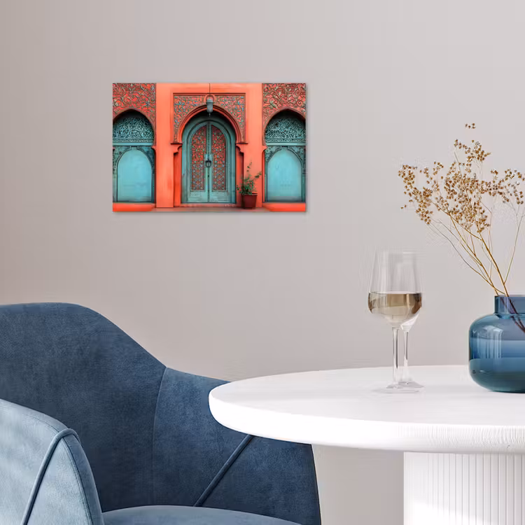 Lantaarn - Deur - Turquoise poster papier klein -sfeer3