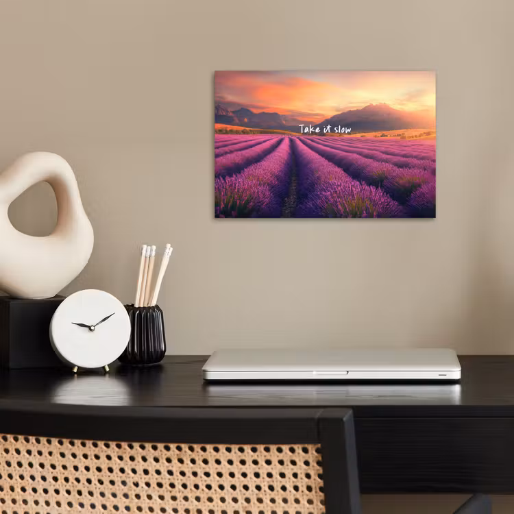 Lavendelveld - Quote - Zonsondergang poster papier klein -sfeer1