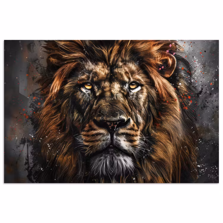Leeuw - Dieren - Portret - Zwart - Luxe poster papier klein -3d