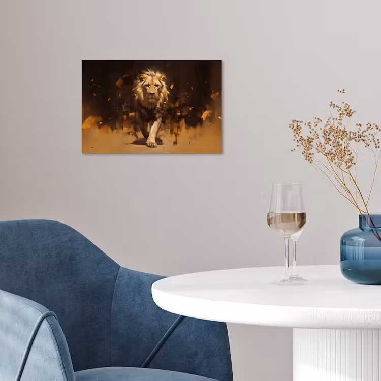 Leeuw - Geschilderd - Abstract - Goud poster papier klein -sfeer3