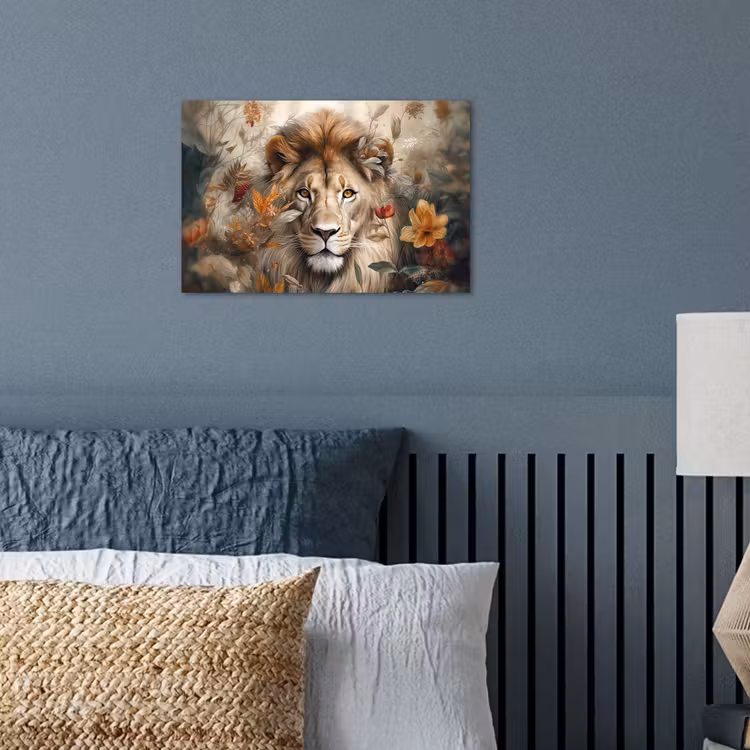 Leeuw - Wilde dieren - Planten - Natuur - Bloemen poster papier klein -sfeer2