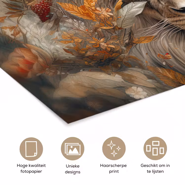 Leeuw - Wilde dieren - Planten - Natuur - Bloemen poster papier klein -closeup_NL