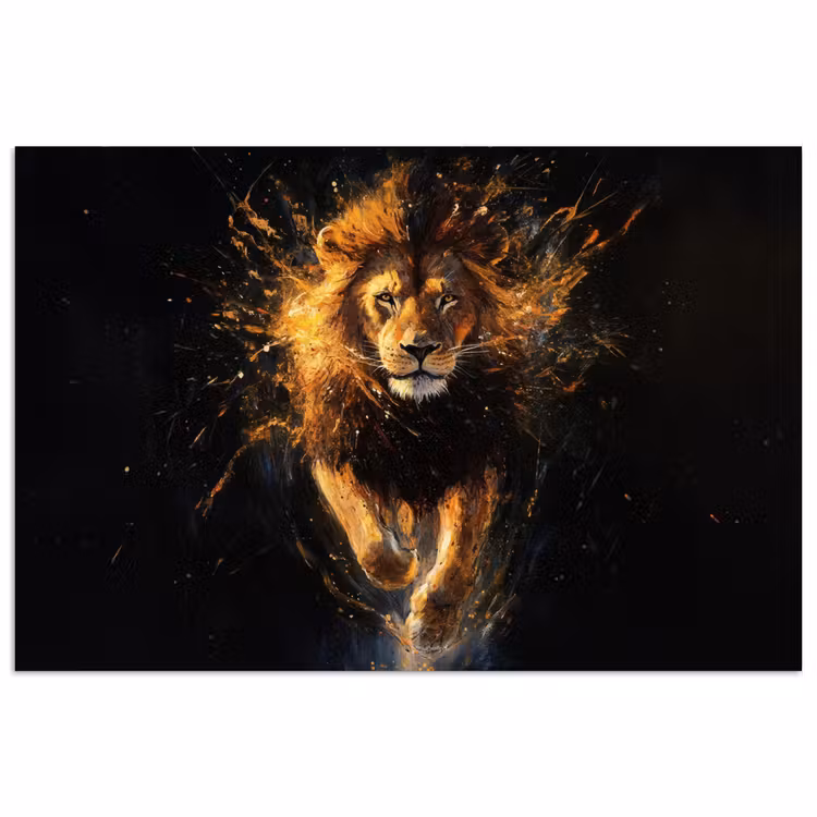 Leeuw - Zwart - Oranje - Verf poster papier klein -3d