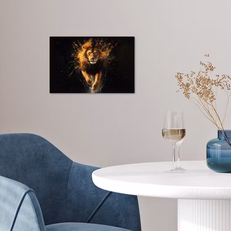 Leeuw - Zwart - Oranje - Verf poster papier klein -sfeer3