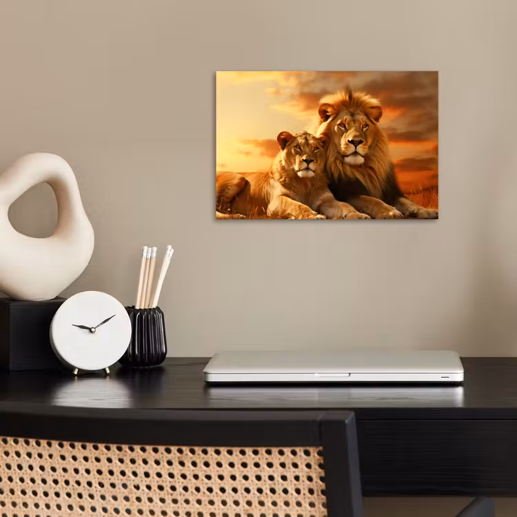 Leeuwen - Zonsondergang - Afrika - Savanne - Dieren poster papier klein -sfeer1