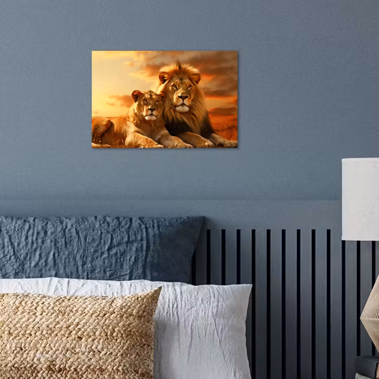 Leeuwen - Zonsondergang - Afrika - Savanne - Dieren poster papier klein -sfeer2