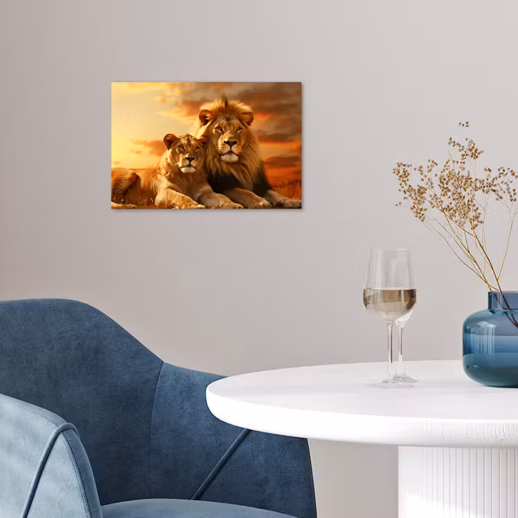 Leeuwen - Zonsondergang - Afrika - Savanne - Dieren poster papier klein -sfeer3