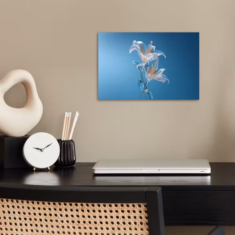 Lelies - Blauw - Glazen poster papier klein -sfeer1