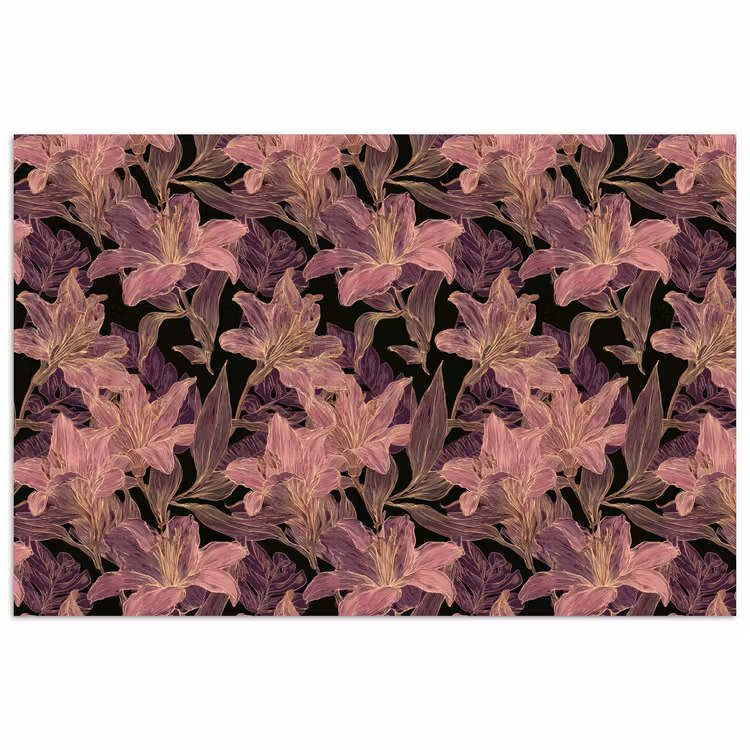 Lelies - Patroon - Paars - Goud poster papier klein 62 -3d