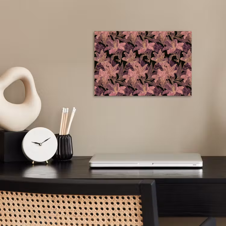 Lelies - Patroon - Paars - Goud poster papier klein 62 -sfeer1