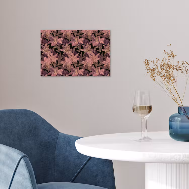 Lelies - Patroon - Paars - Goud poster papier klein 62 -sfeer3