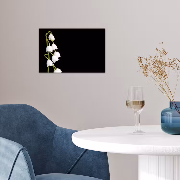 Lelietjes van dalen - Bloemen - Zwart - Flora poster papier klein -sfeer3