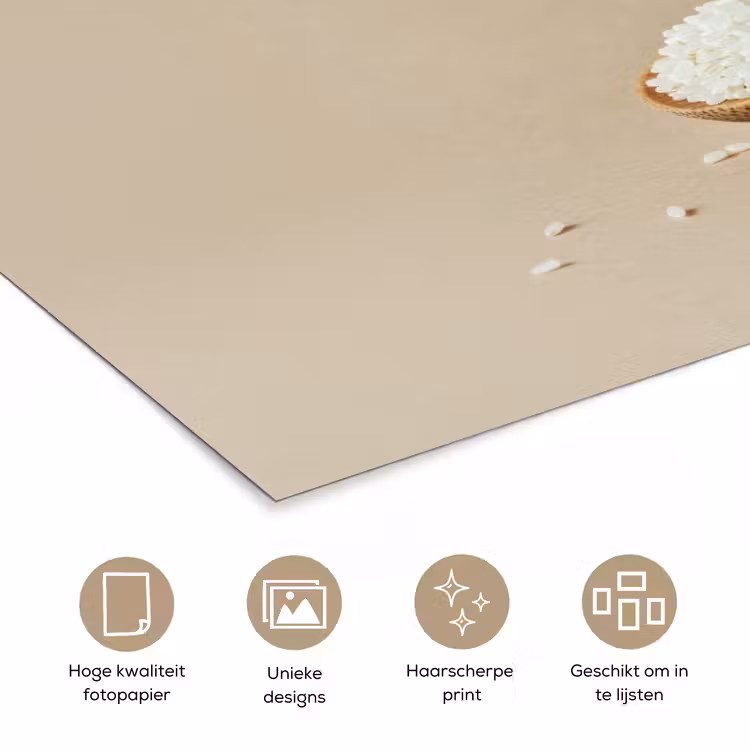 Lepel - Rijst - Hout - Beige poster papier klein -closeup_NL