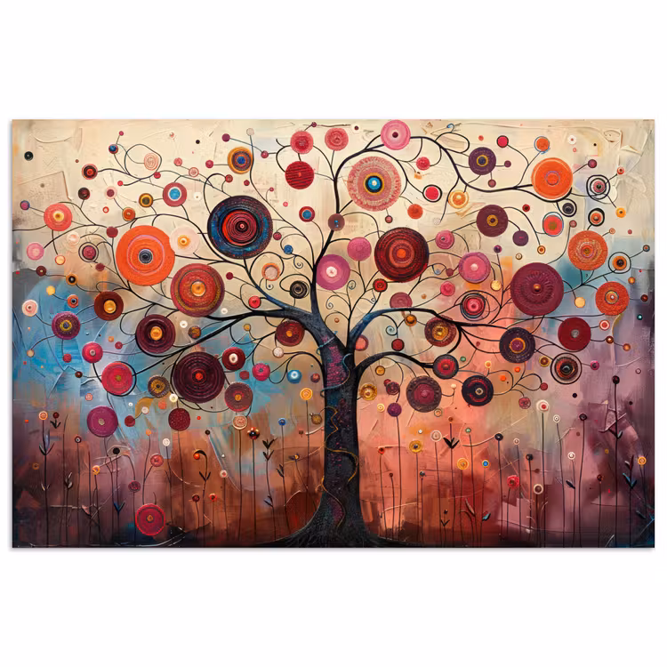 Levensboom - Bloemen - Roze - Hippie - Kunst poster papier klein -3d