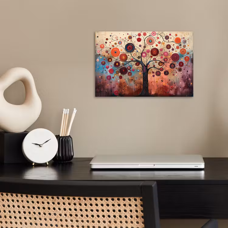 Levensboom - Bloemen - Roze - Hippie - Kunst poster papier klein -sfeer1
