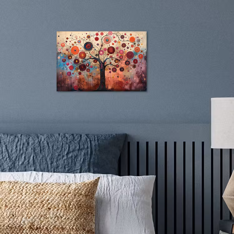 Levensboom - Bloemen - Roze - Hippie - Kunst poster papier klein -sfeer2
