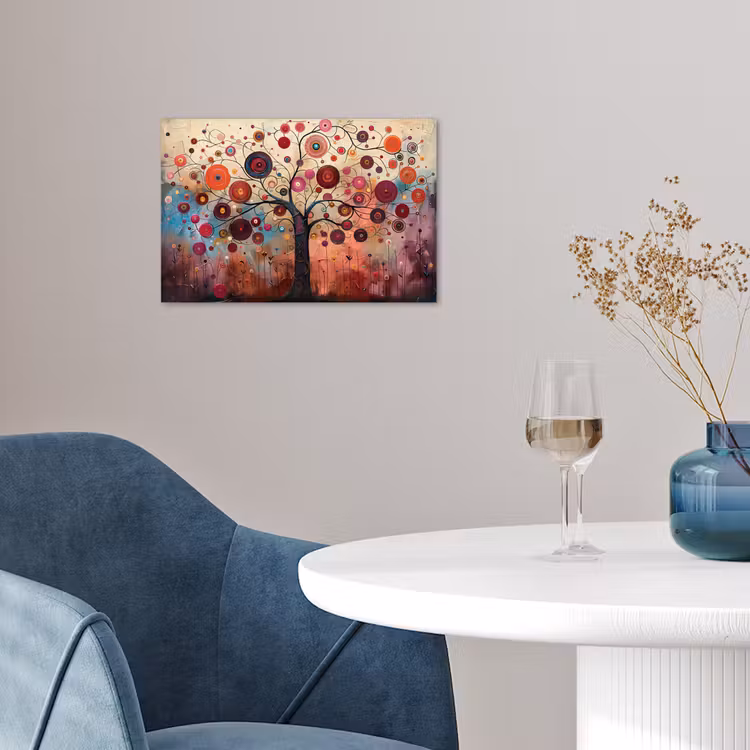 Levensboom - Bloemen - Roze - Hippie - Kunst poster papier klein -sfeer3