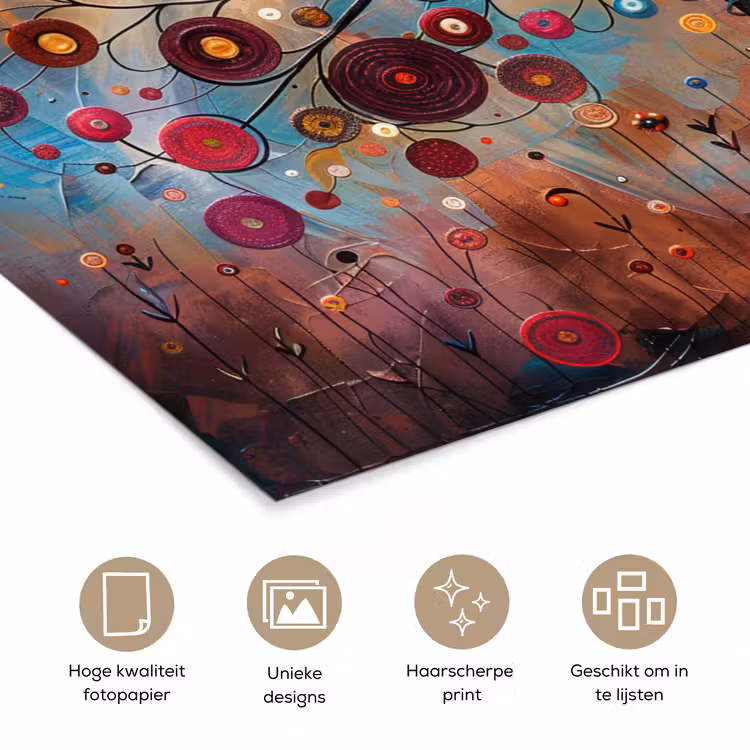Levensboom - Bloemen - Roze - Hippie - Kunst poster papier klein -closeup_NL