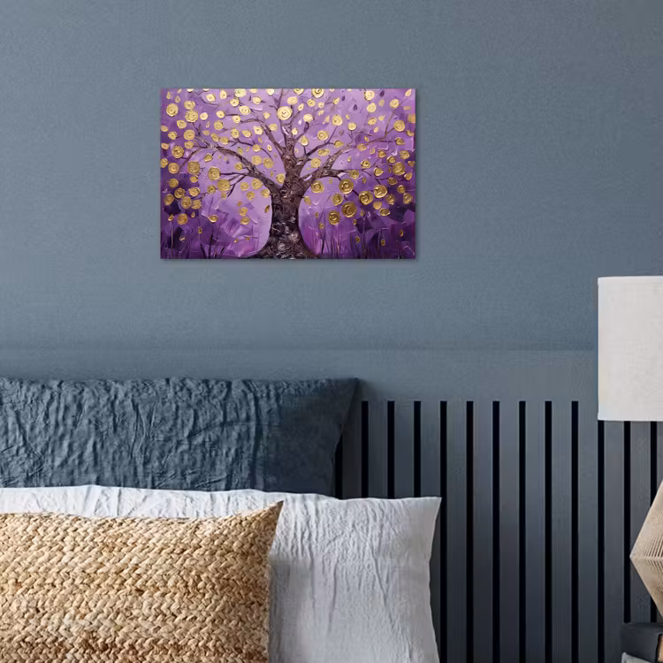 Levensboom - Boom - Paars - Goud - Modern poster papier klein -sfeer2