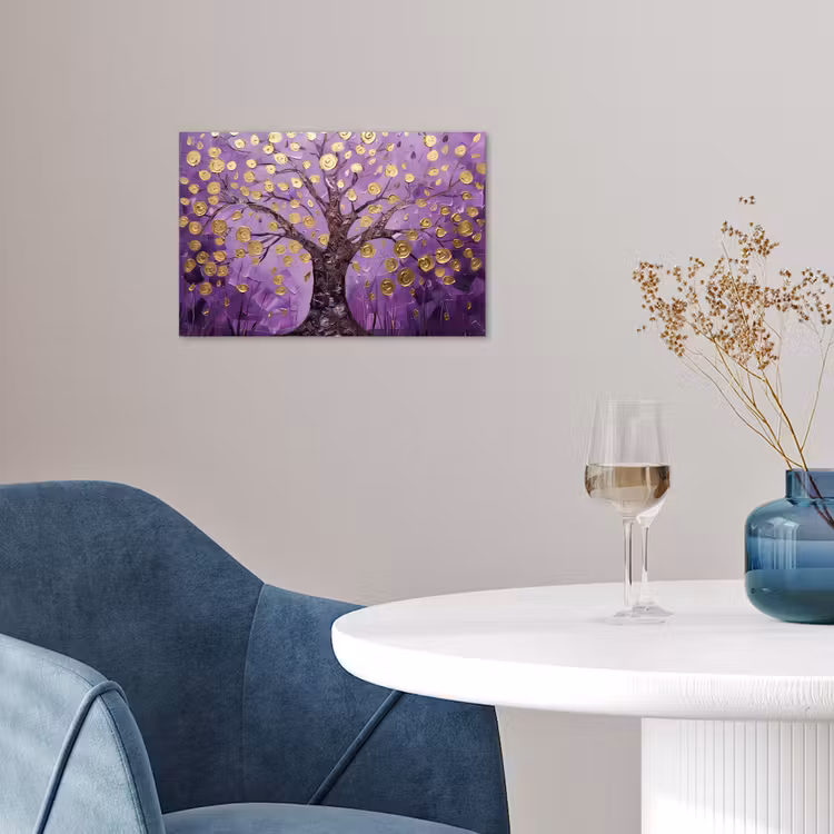Levensboom - Boom - Paars - Goud - Modern poster papier klein -sfeer3
