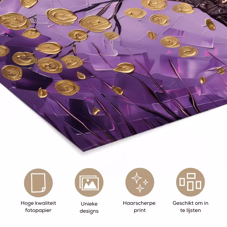 Levensboom - Boom - Paars - Goud - Modern poster papier klein -closeup_NL