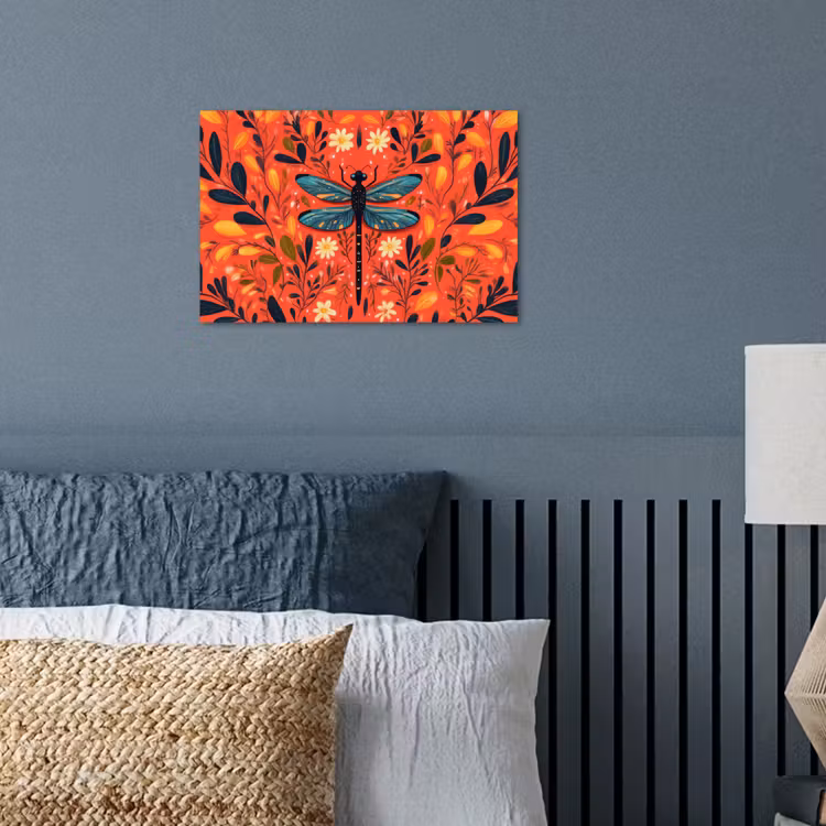 Libel - Blauw - Vleugels - Bladeren poster papier klein -sfeer2