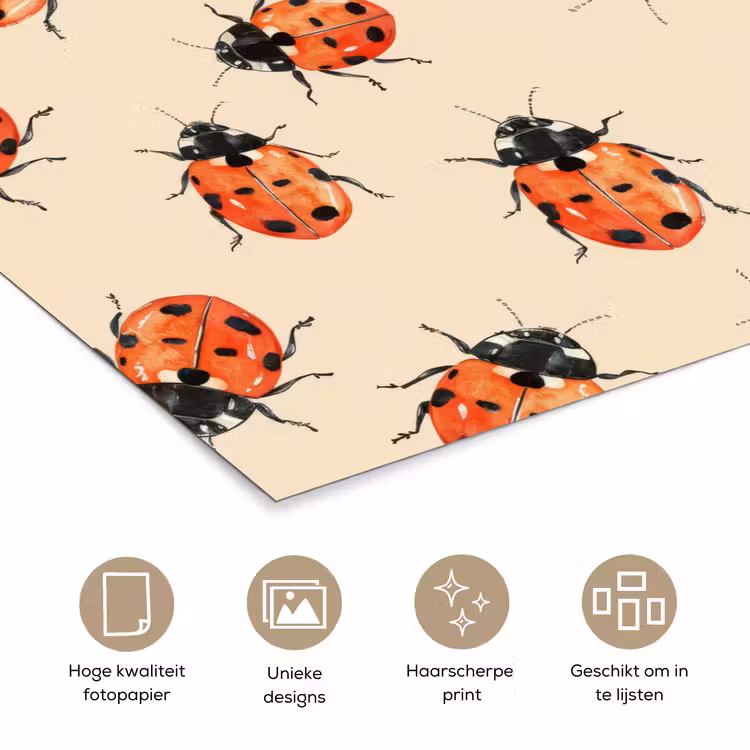 Lieveheersbeestjes - Patroon - Rood poster papier klein 62 -closeup_NL