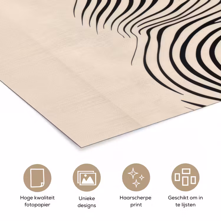 Lijnen - Abstract - Golvend - Zwart poster papier klein -closeup_NL