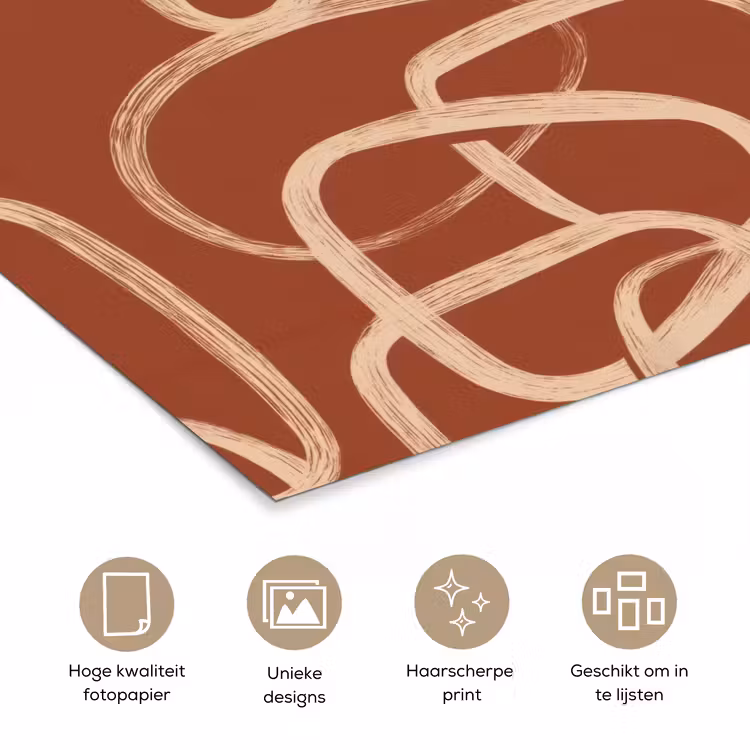Lijnen - Abstract - Organisch - Terracotta - Crème poster papier klein 62 -closeup_NL
