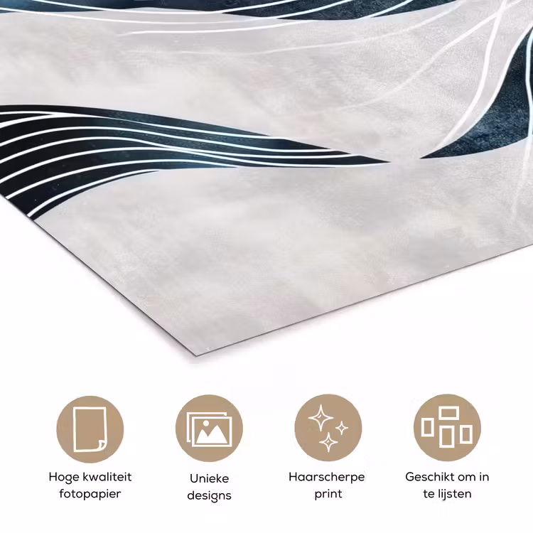 Lijnen - Golven - Abstract - Blauw poster papier klein -closeup_NL