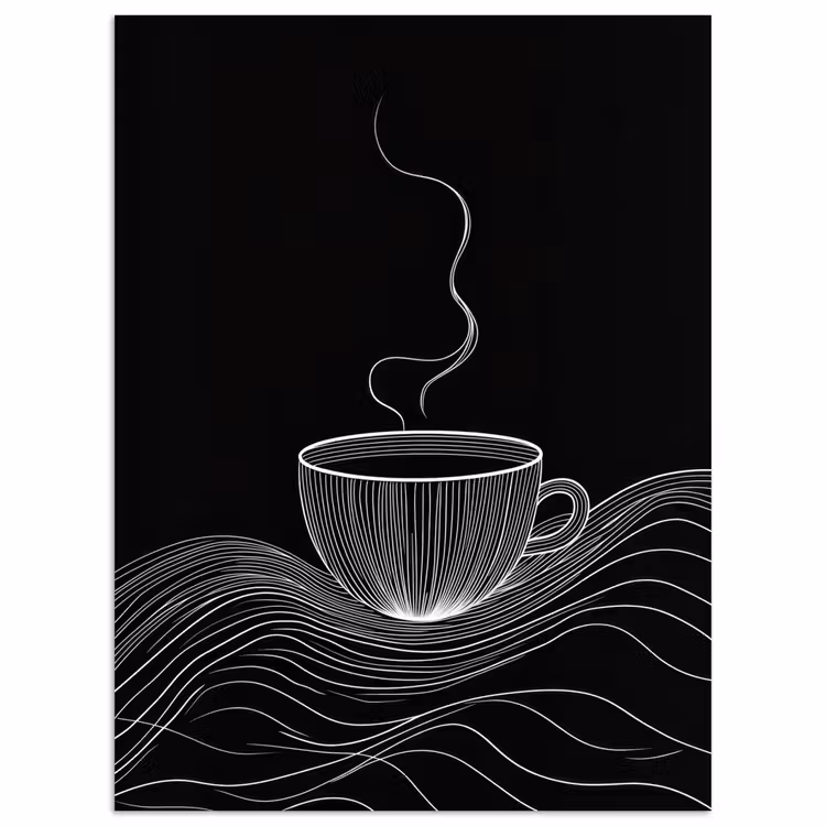 Lijntekening - Koffiekop - Zwart poster papier klein -3d