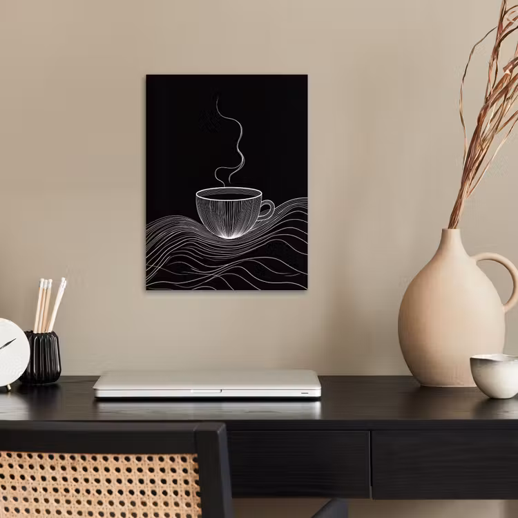 Lijntekening - Koffiekop - Zwart poster papier klein -sfeer1