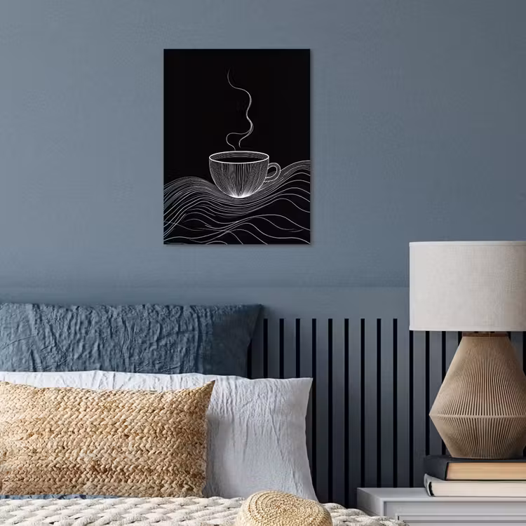 Lijntekening - Koffiekop - Zwart poster papier klein -sfeer2
