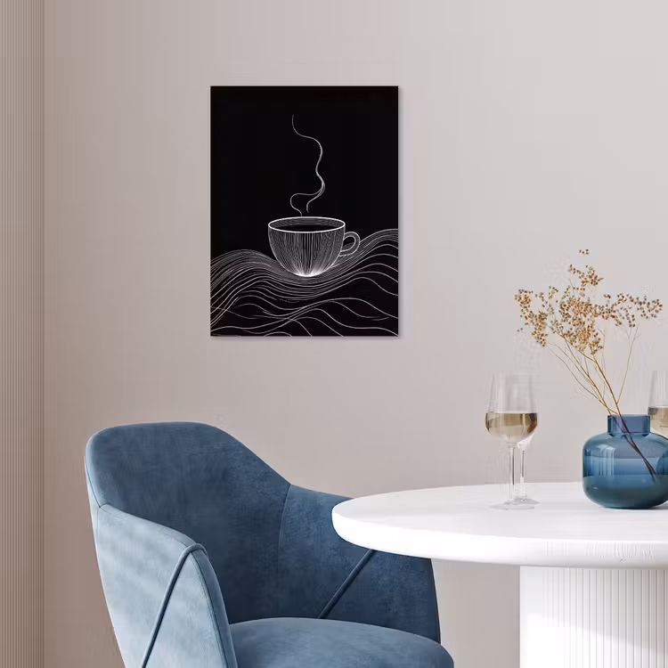 Lijntekening - Koffiekop - Zwart poster papier klein -sfeer3