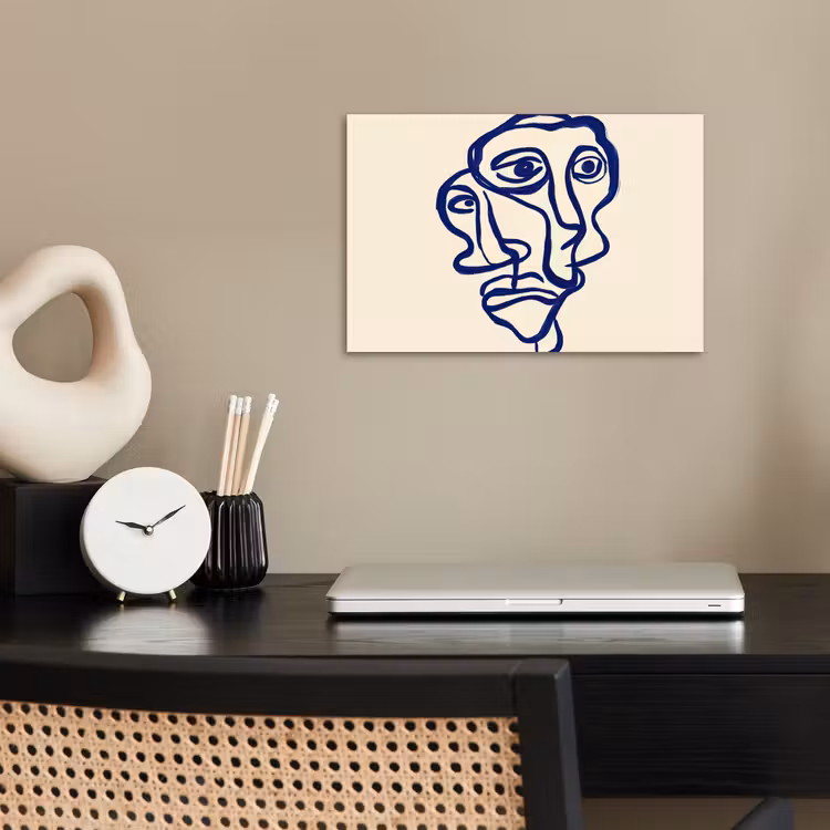 Lijntekening - Overlappende gezichten - Donkerblauw poster papier klein -sfeer1