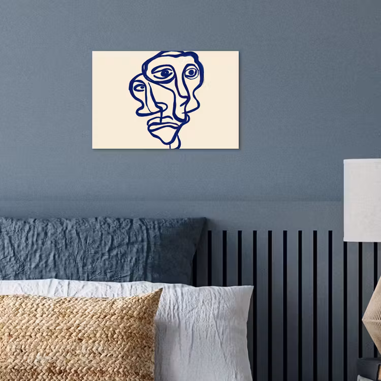 Lijntekening - Overlappende gezichten - Donkerblauw poster papier klein -sfeer2