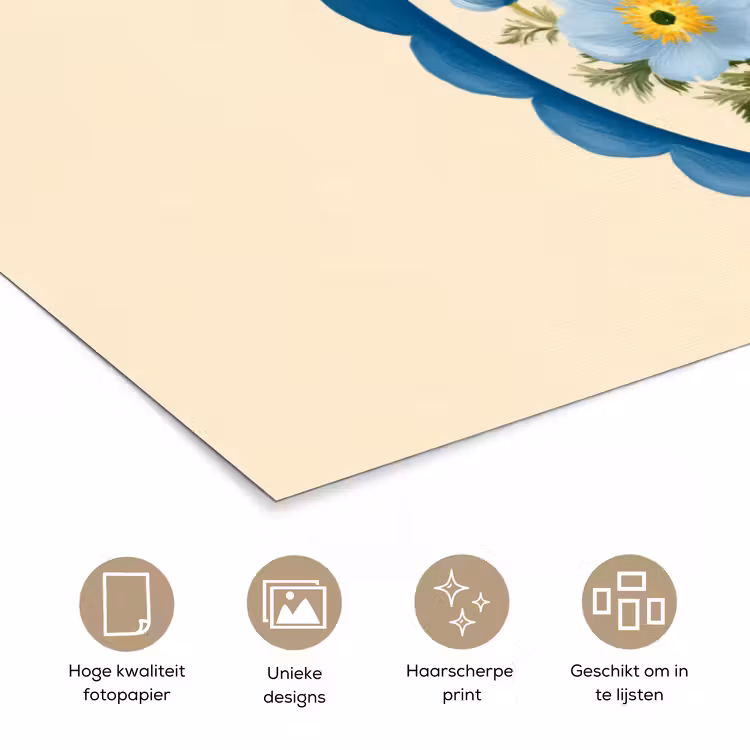 Lijst - Bloemen - Lichtblauw - Illustratie poster papier klein -closeup_NL