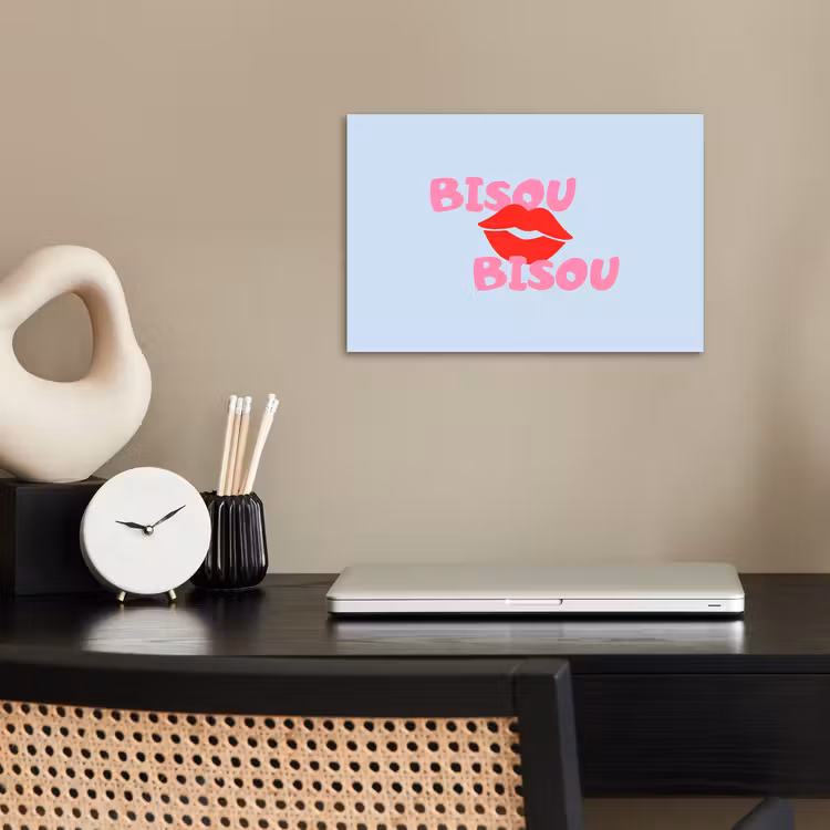 Lippen - Bisou - Blauw poster papier klein -sfeer1
