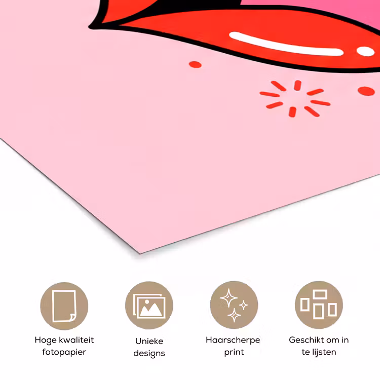 Lippen - Tong - Pop-art - Kleurrijk - Roze poster papier klein -closeup_NL