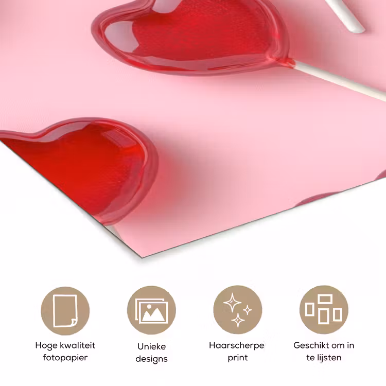 Lollies - Hartjes - Roze poster papier klein -closeup_NL