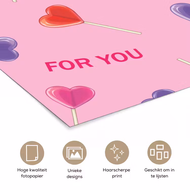 Lolly - Valentijn - Illustratie - Snoep poster papier klein -closeup_NL