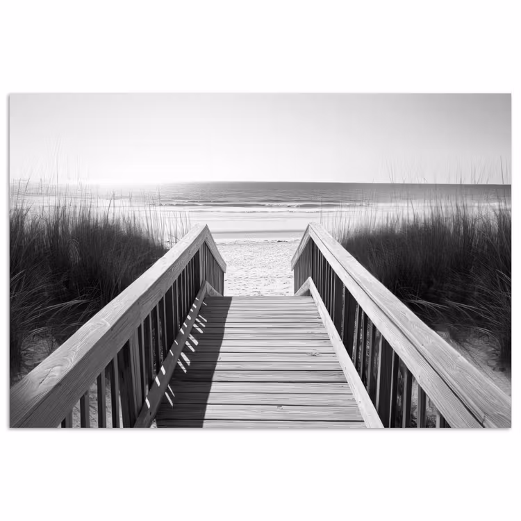 Loopbrug - Hout - Strand - Zee poster papier klein -3d