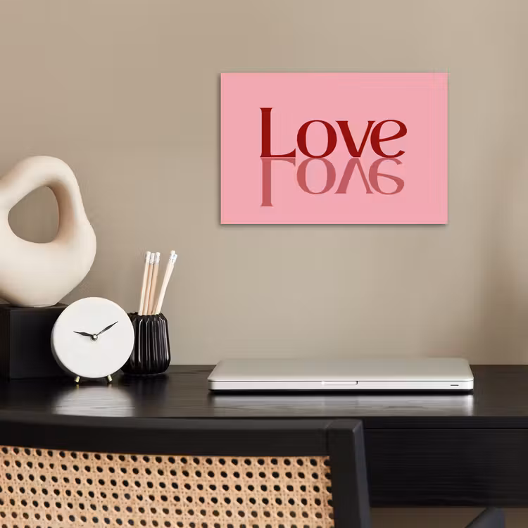 Love - Roze - Spiegeling poster papier klein -sfeer1